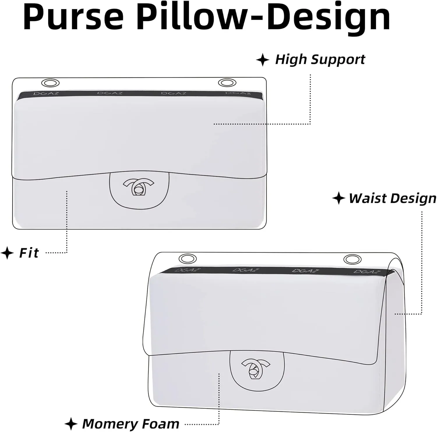DGAZ Bag Pillow Shaper Insert for Chanel CF Bags, Silky Pillow Shaper for Luxury Handbags（White, Mini 20）