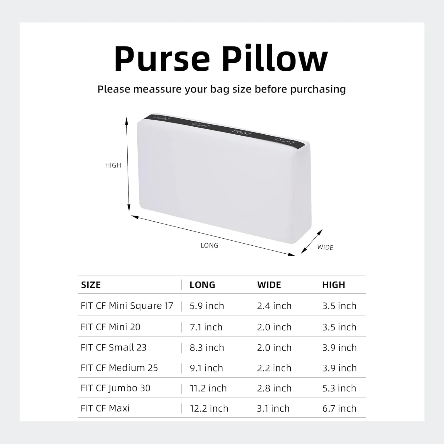 DGAZ Bag Pillow Shaper Insert for Chanel CF Bags, Silky Pillow Shaper for Luxury Handbags（White, Mini 20）
