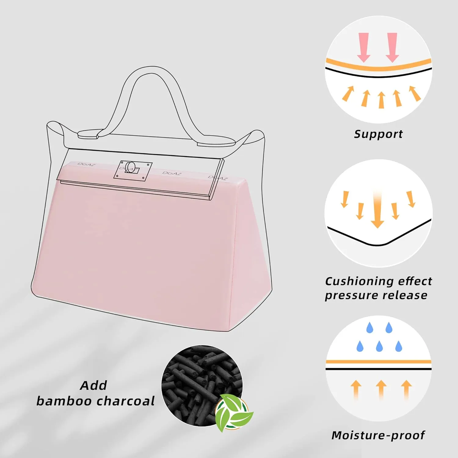 DGAZ Bag Pillow Shaper Insert for Luxury Handbags, Silky Pillow Shaper for Hermes 24/24-29 Bags(Pink,2424-29)