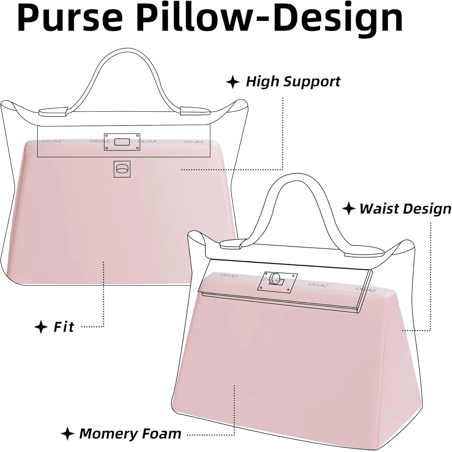 DGAZ Bag Pillow Shaper Insert for Luxury Handbags, Silky Pillow Shaper for Hermes 24/24-29 Bags(Pink,2424-29)