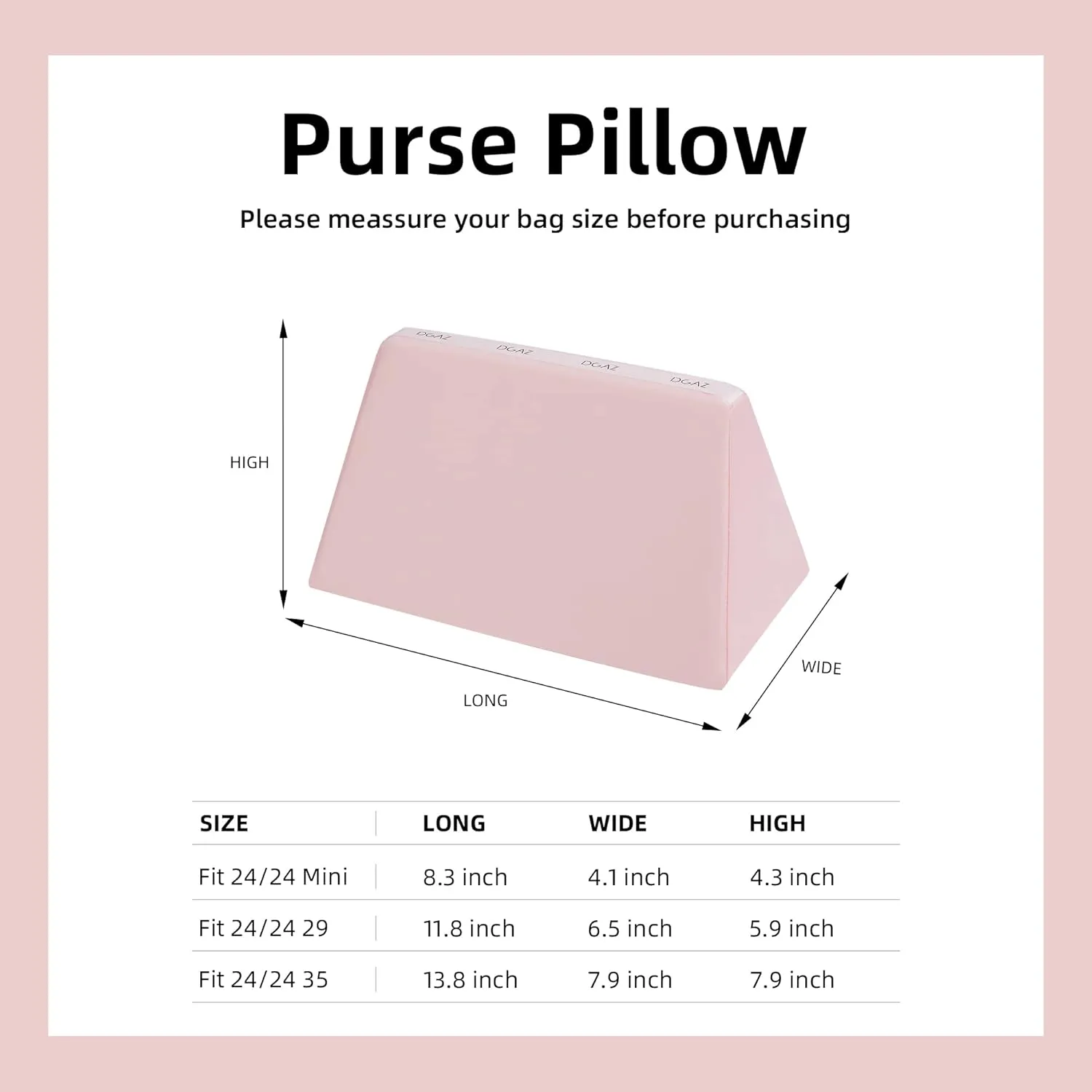 DGAZ Bag Pillow Shaper Insert for Luxury Handbags, Silky Pillow Shaper for Hermes 24/24-29 Bags(Pink,2424-29)