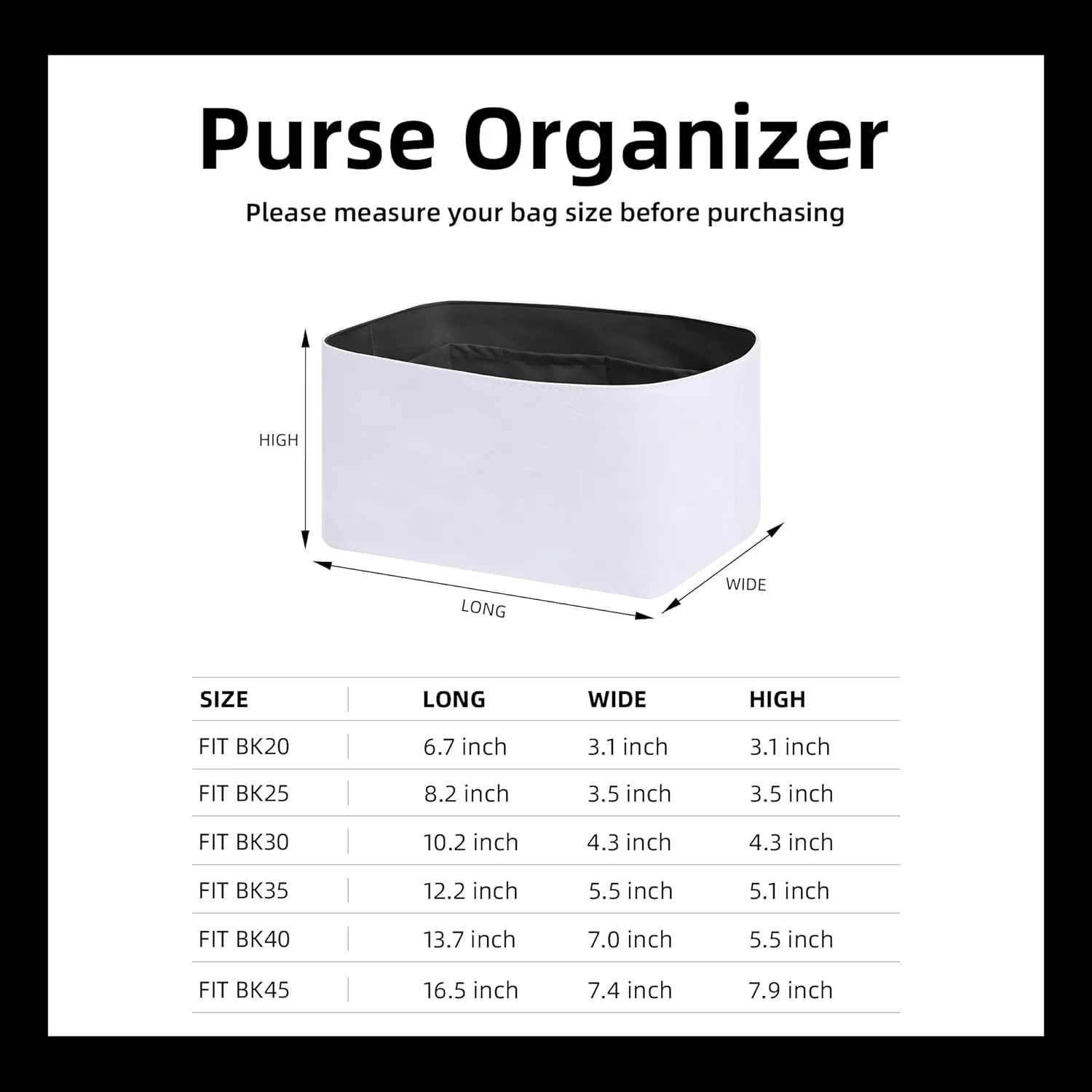 DGAZ Lightweight Purse Organizer Insert for Hermes Birkin Bag,Silk and Dupontpaper handbag inner for Luxury Bags(Black,BK25)