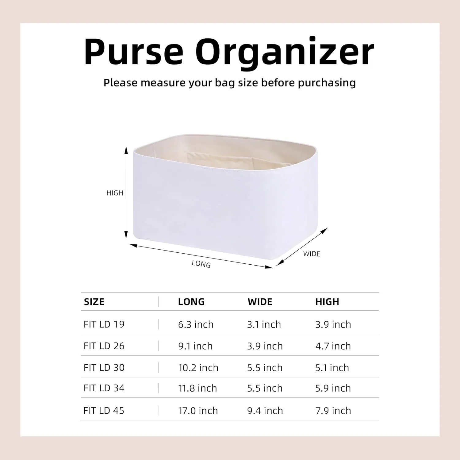 DGAZ Lightweight Purse Organizer Insert for Hermes Lindy Bag,Silk and Dupontpaper handbag inner for Luxury Bags(Craie,LD19)