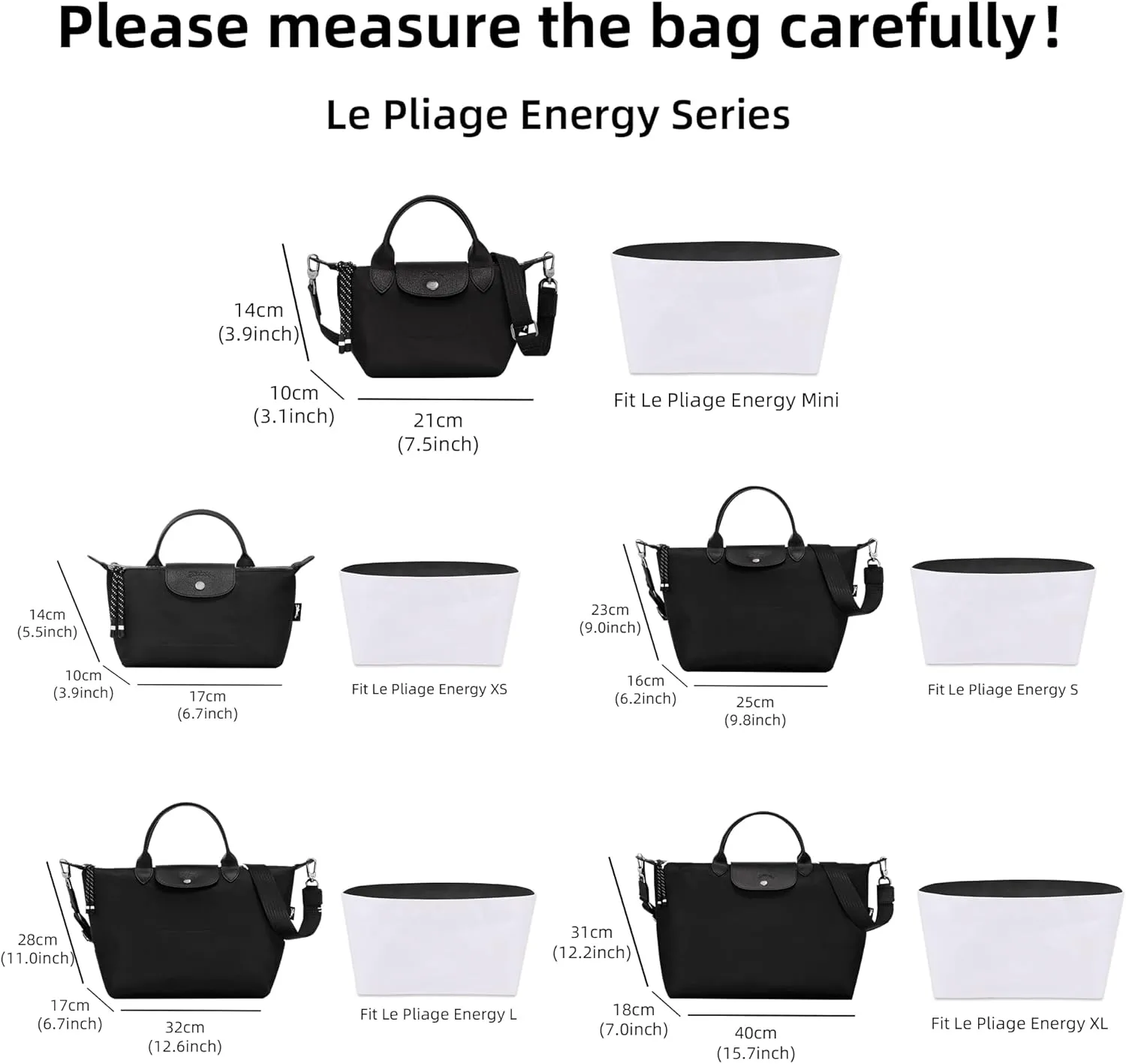 DGAZ Lightweight Purse Organizer Insert for Longchamp Le Pliage Energy Series Bag,silk and DupontPaper handbag inner for Luxury Bags(Craie,Le Pliage Energy XS)