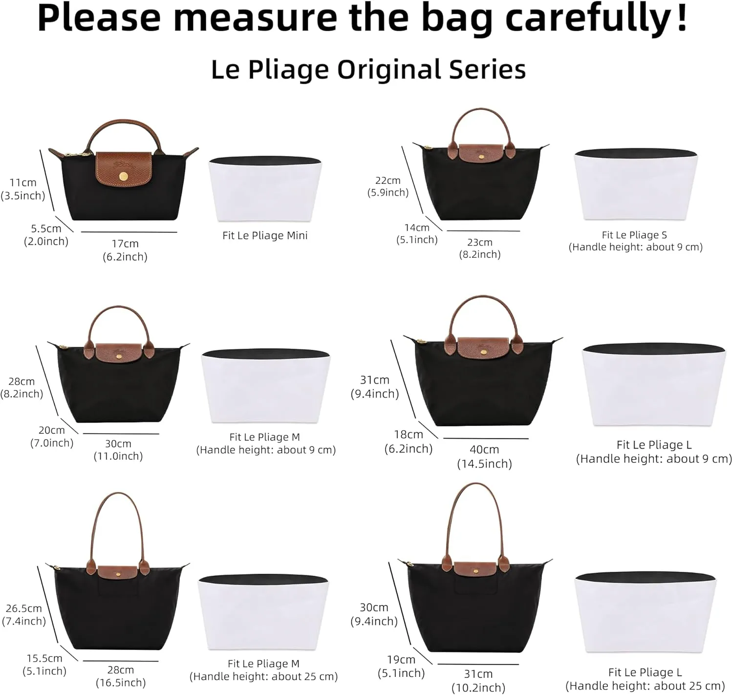DGAZ Lightweight Purse Organizer Insert for Longchamp Le Pliage Original Series Bag,silk and DupontPaper handbag inner for Luxury Bags(Blue nuit,LE PLIAGE M（Handle height: about 25 cm）)