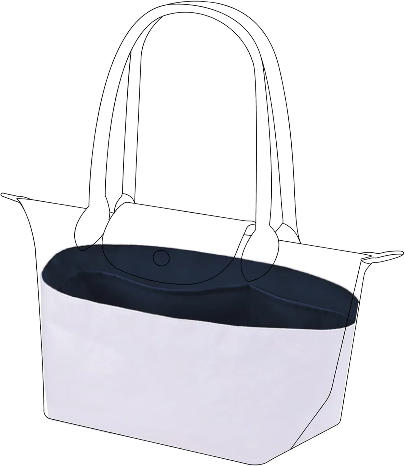 DGAZ Lightweight Purse Organizer Insert for Longchamp Le Pliage Original Series Bag,silk and DupontPaper handbag inner for Luxury Bags(Blue nuit,LE PLIAGE M（Handle height: about 25 cm）)