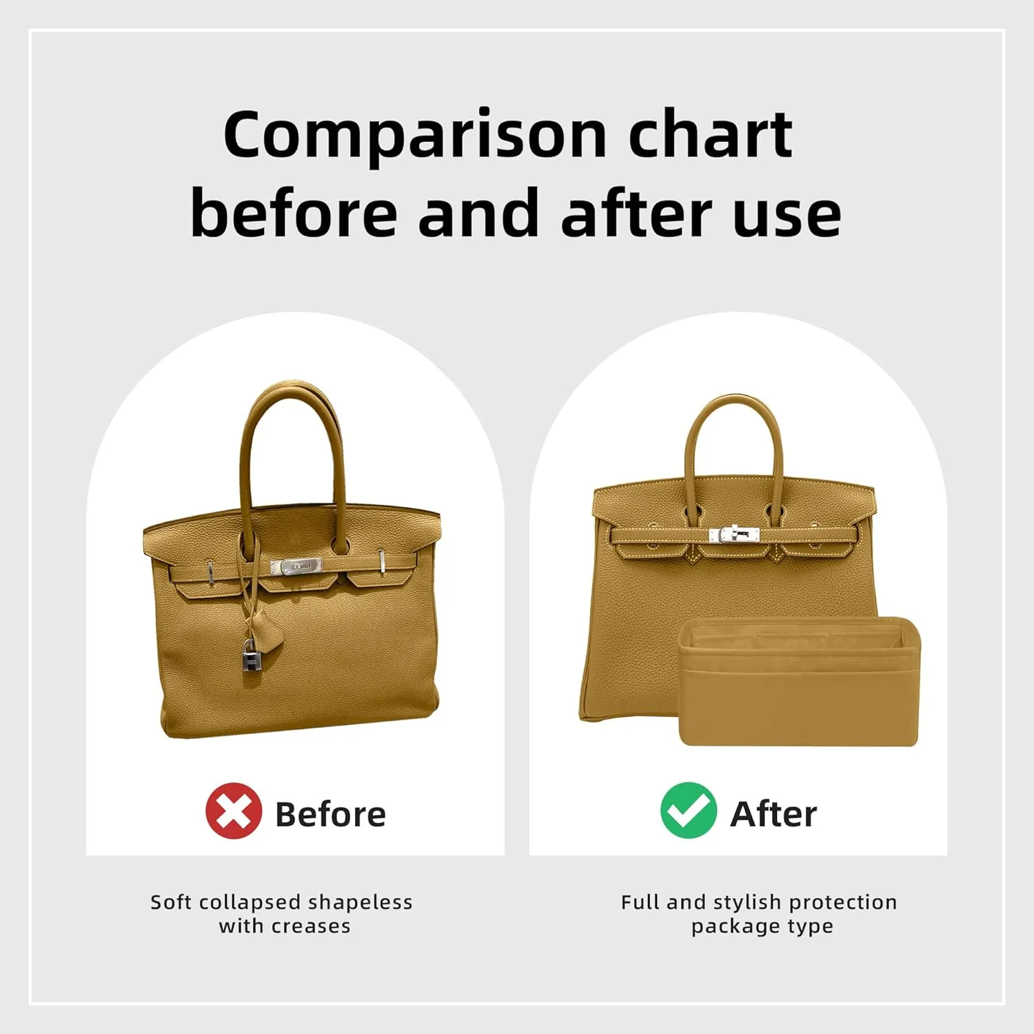 DGAZ Purse Organizer Silky Smooth Fits Birkin 25/30/35/40 Bags,Silk,Luxury Handbag Tote in Bag Shapers, Women(Biscuit color,BK40)