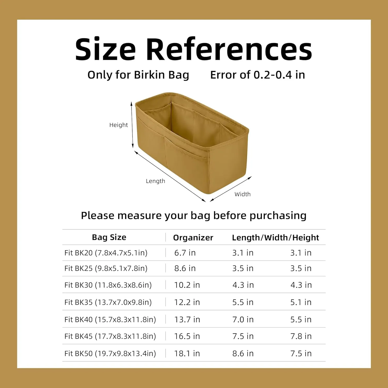 DGAZ Purse Organizer Silky Smooth Fits Birkin 25/30/35/40 Bags,Silk,Luxury Handbag Tote in Bag Shapers, Women(Biscuit color,BK40)