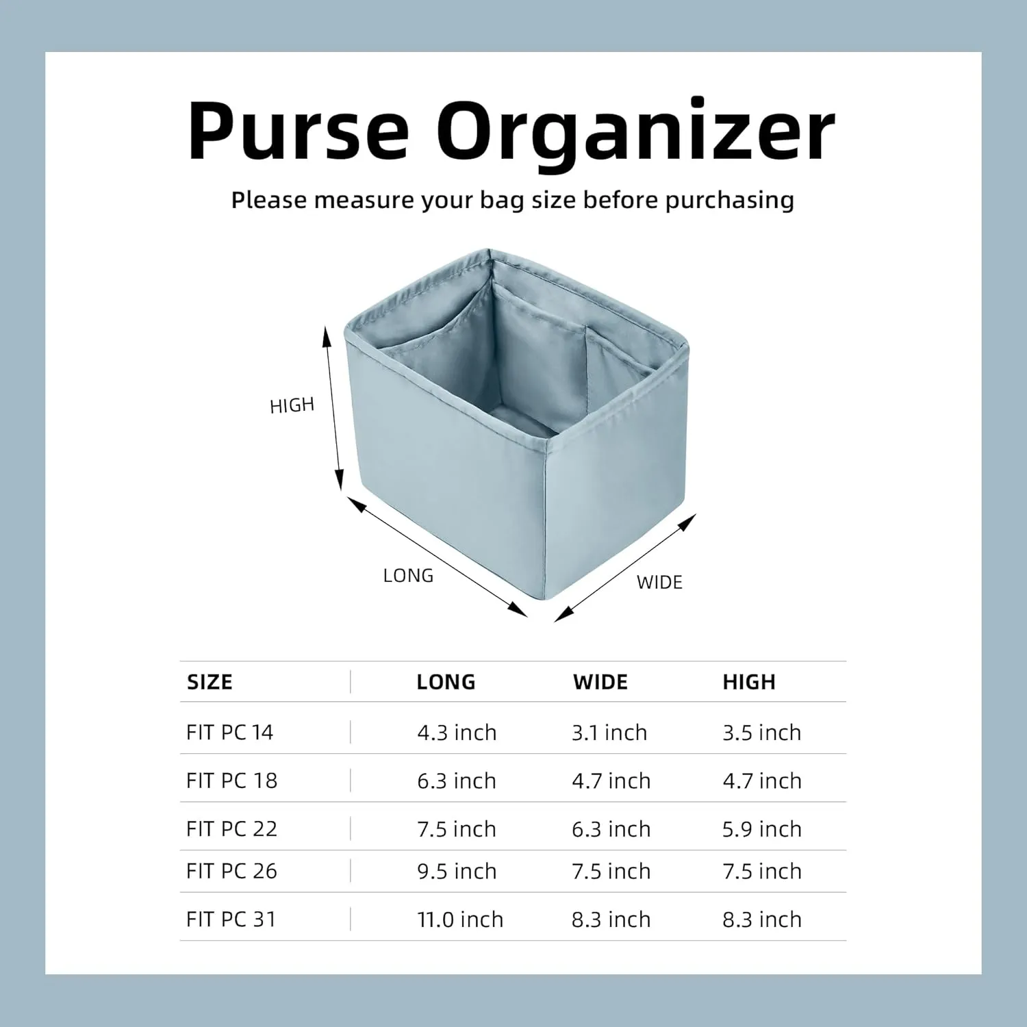 DGAZ Purse Organizer Silky Smooth For Picotin 14/18/22/26/31 Bags,Silk,Luxury Handbag Tote in Bag Shapers(Azure,PC18)