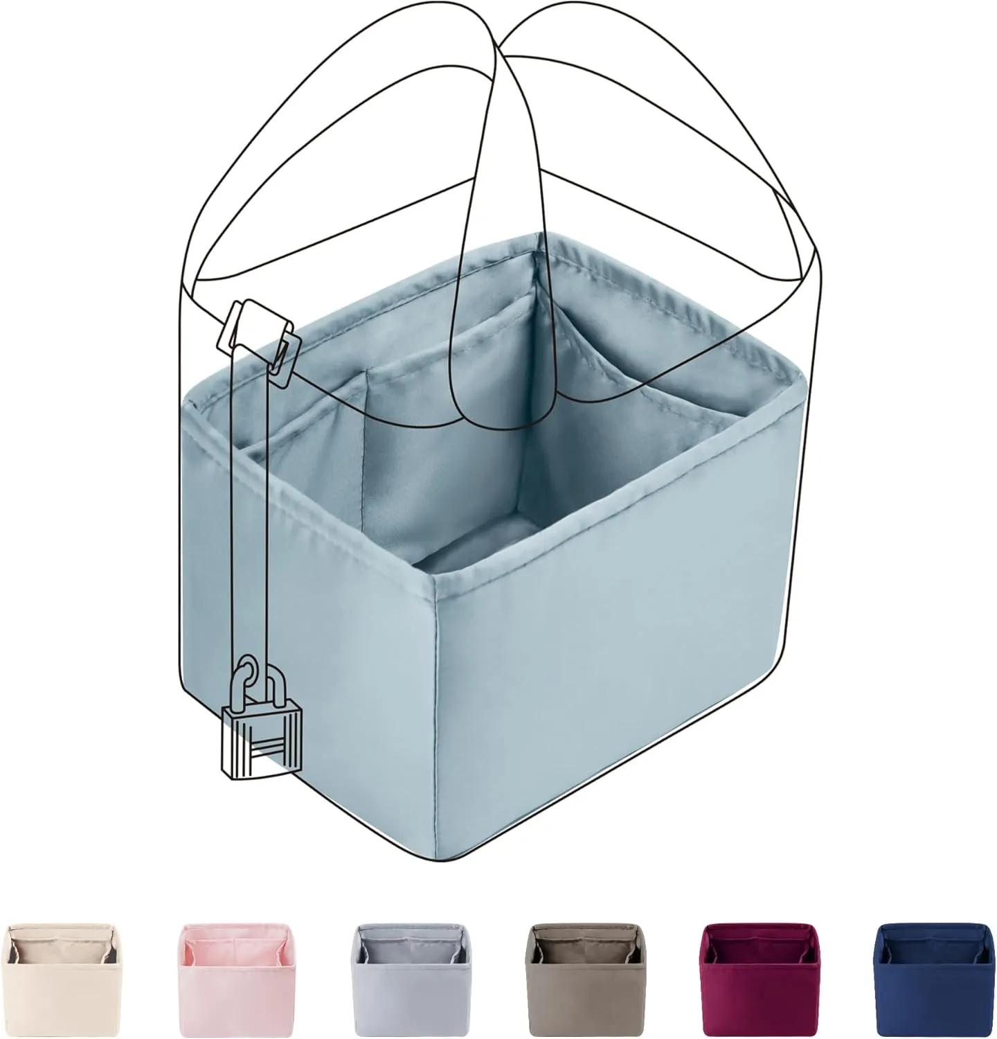 DGAZ Purse Organizer Silky Smooth For Picotin 14/18/22/26/31 Bags,Silk,Luxury Handbag Tote in Bag Shapers(Azure,PC18)
