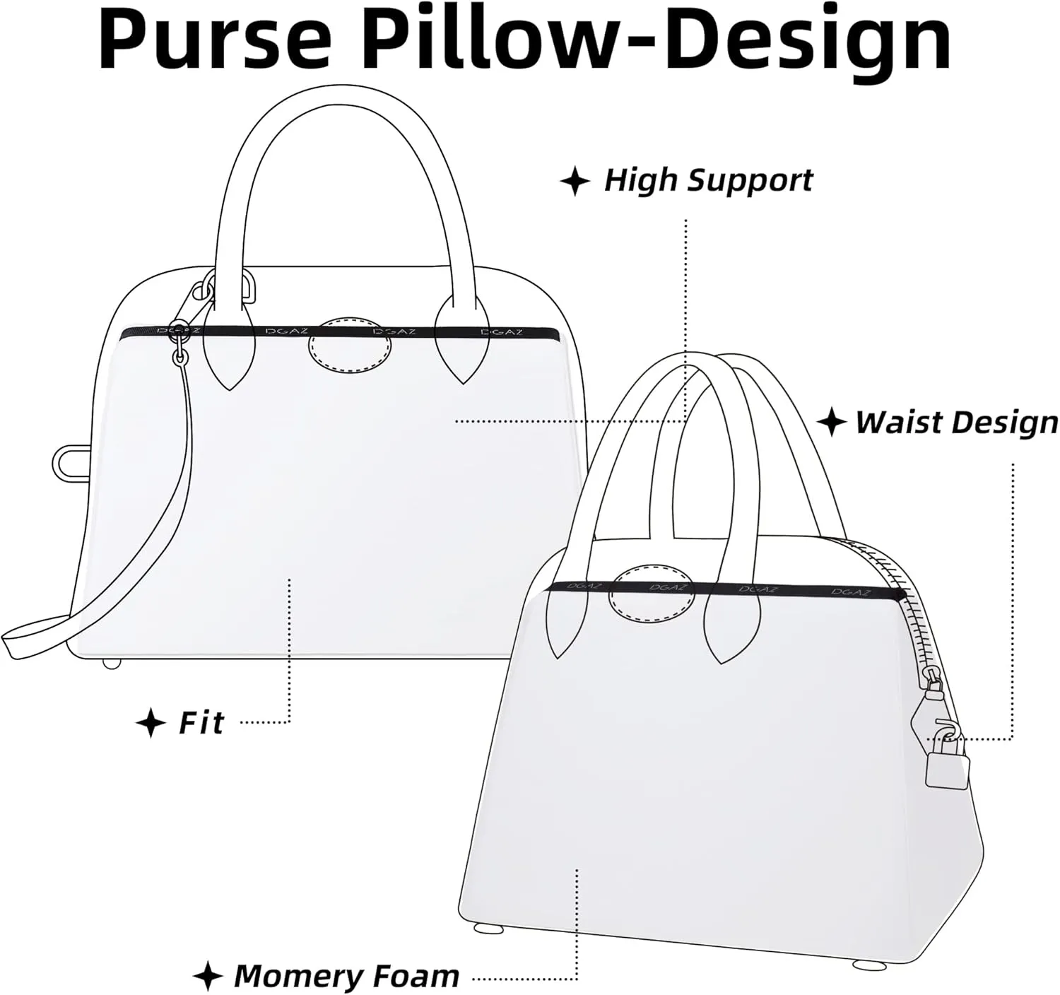 DGAZ Purse Pillow Shaper Insert for Bolide Bags, Silky Pillow Shaper for Luxury Handbags(White,1923 25)