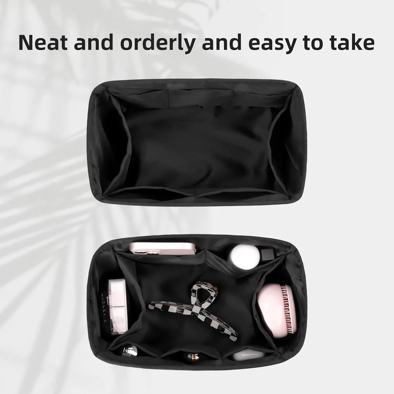 DGAZ Silk Purse Organizer Insert Fits LV Speedy 16/20/25/30/35/45 bags，Silky Smooth Bag Organizer，Luxury Handbag & Tote Shaper（Black，SP20）