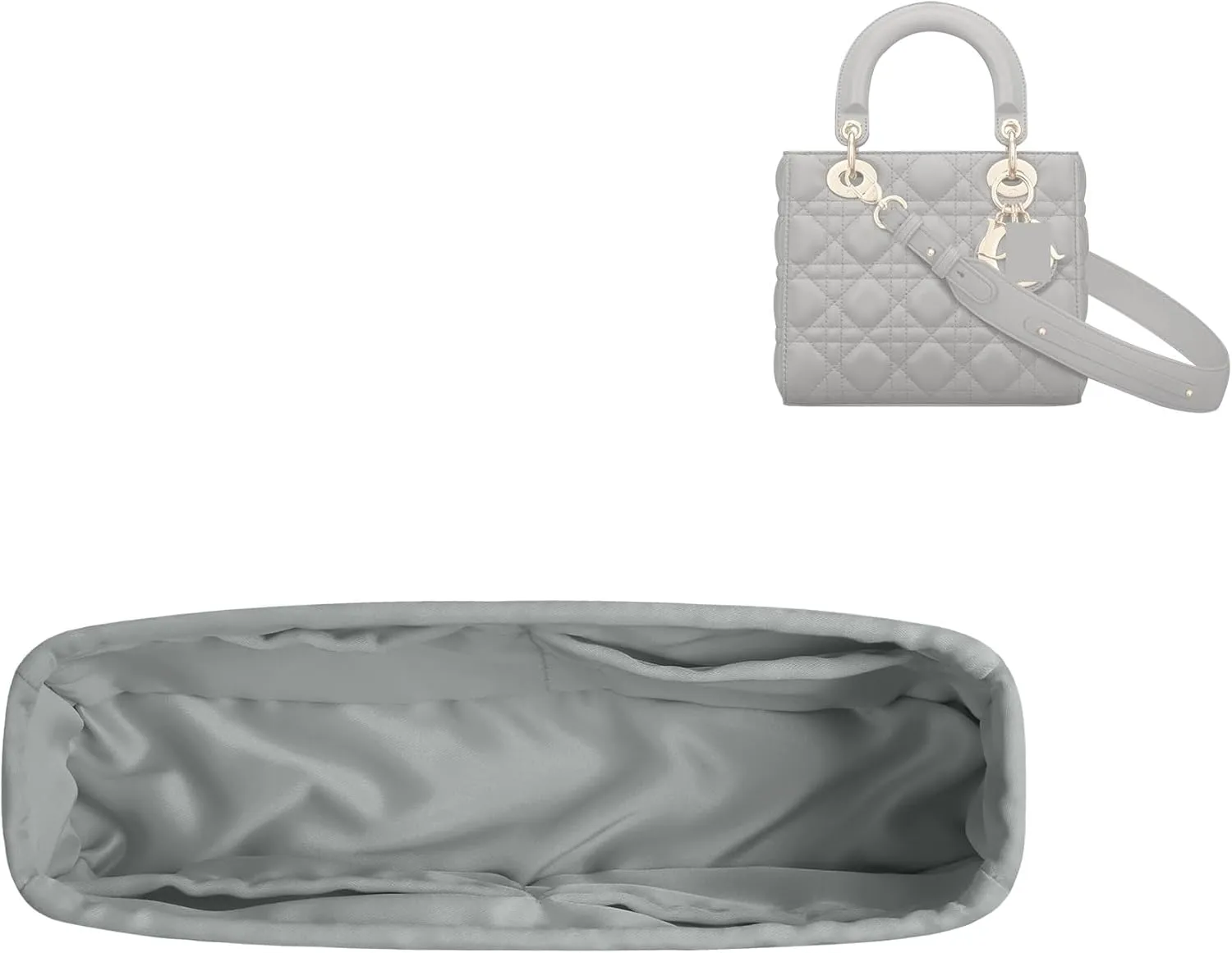 DGAZ Silk Purse Organizer Insert For Lady-Dior Micro/Mini/S/M/L bags，Silky Smooth Bag Organizer，Luxury Handbag & Tote Shaper(Pearl gray,L)