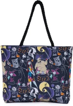 Disney Nightmare Before Christmas Tote, Jack Skellington Sally Zero Print, Large Water-Resistant Canvas Bag, Halloween Town Accessory, Work, Travel Carry-All for Women