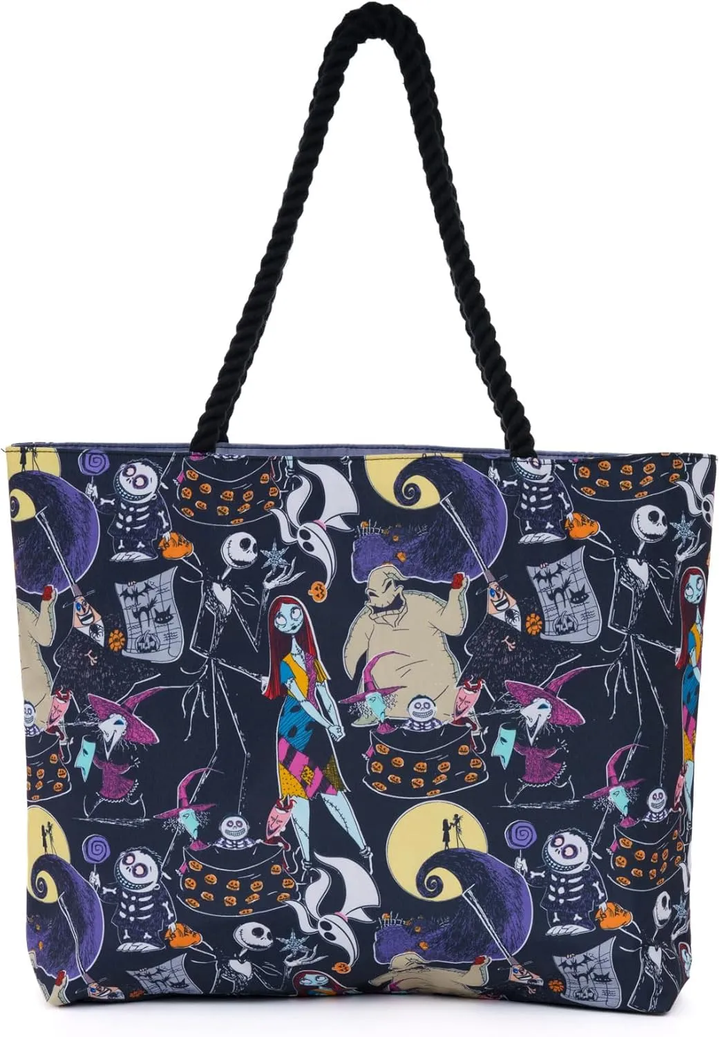 Disney Nightmare Before Christmas Tote, Jack Skellington Sally Zero Print, Large Water-Resistant Canvas Bag, Halloween Town Accessory, Work, Travel Carry-All for Women