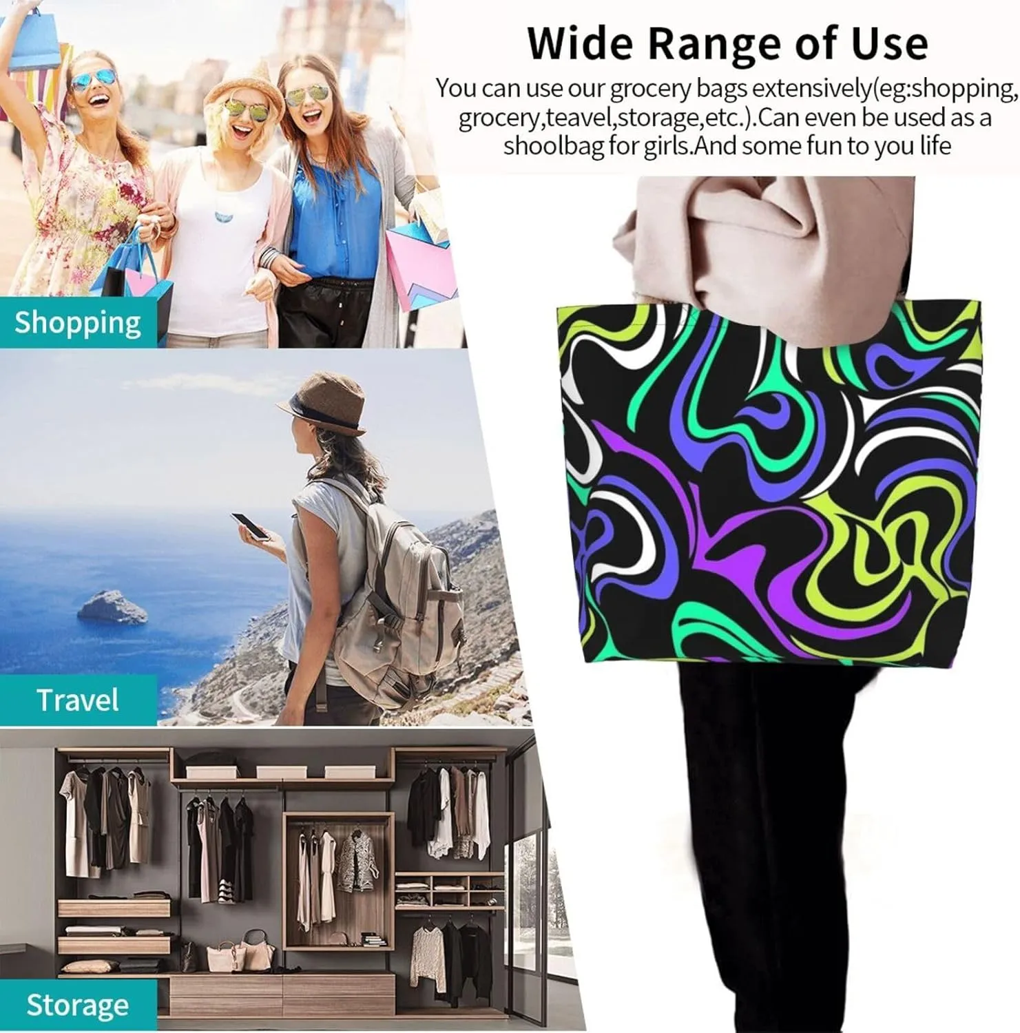 Distorted lines Tote Bag Shopping Bag Portable Handbags Tote Shoulder Bucket Bags for Women