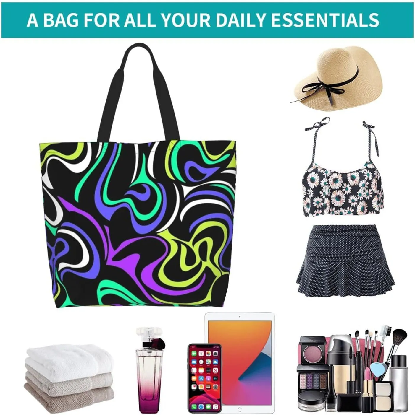 Distorted lines Tote Bag Shopping Bag Portable Handbags Tote Shoulder Bucket Bags for Women