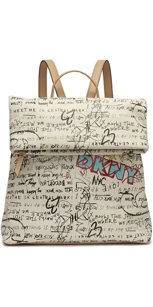 DKNY Multipurpose Fashion Backpack, White Iconic Graffiti Tilly