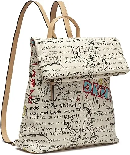 DKNY Multipurpose Fashion Backpack, White Iconic Graffiti Tilly