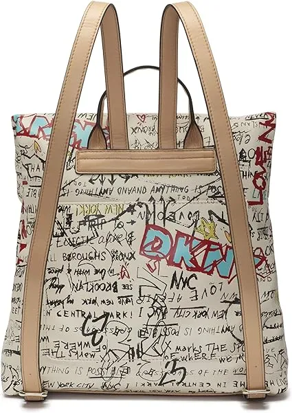 DKNY Multipurpose Fashion Backpack, White Iconic Graffiti Tilly