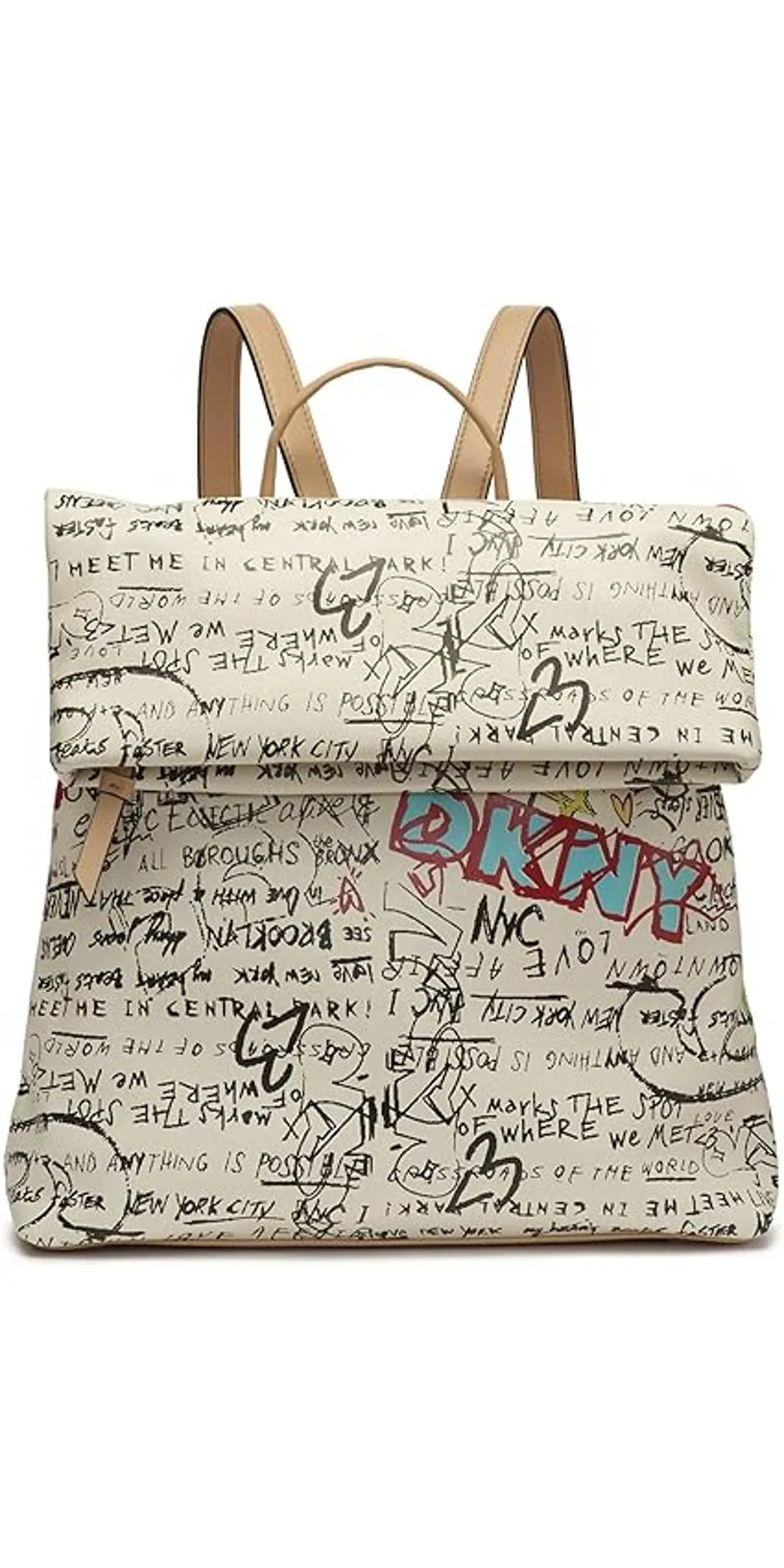 DKNY Multipurpose Fashion Backpack, White Iconic Graffiti Tilly
