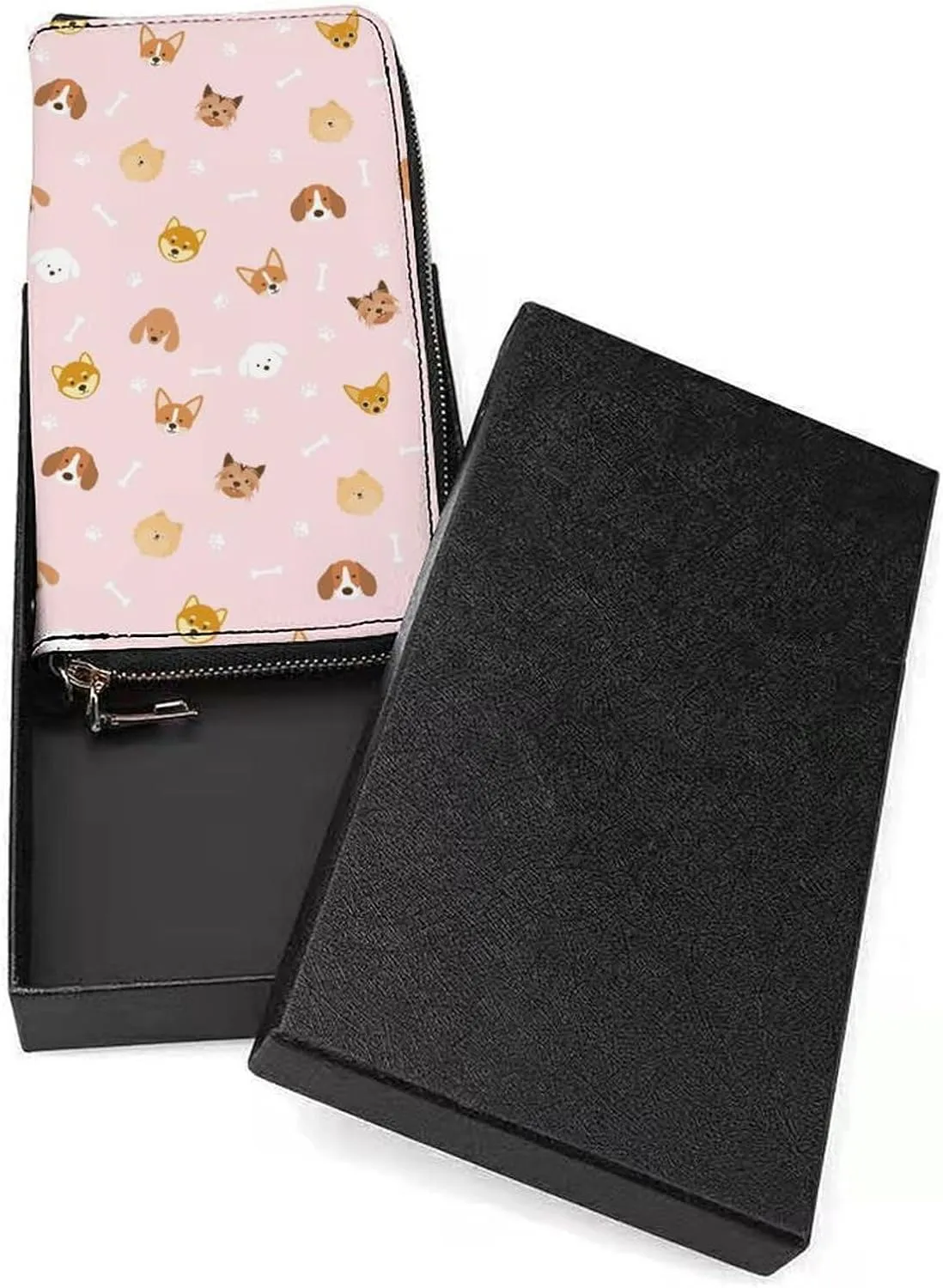 Dog Breeds Head Women's Leather Long Large Capacity Wallet Clutch Wallet with Hand Strap