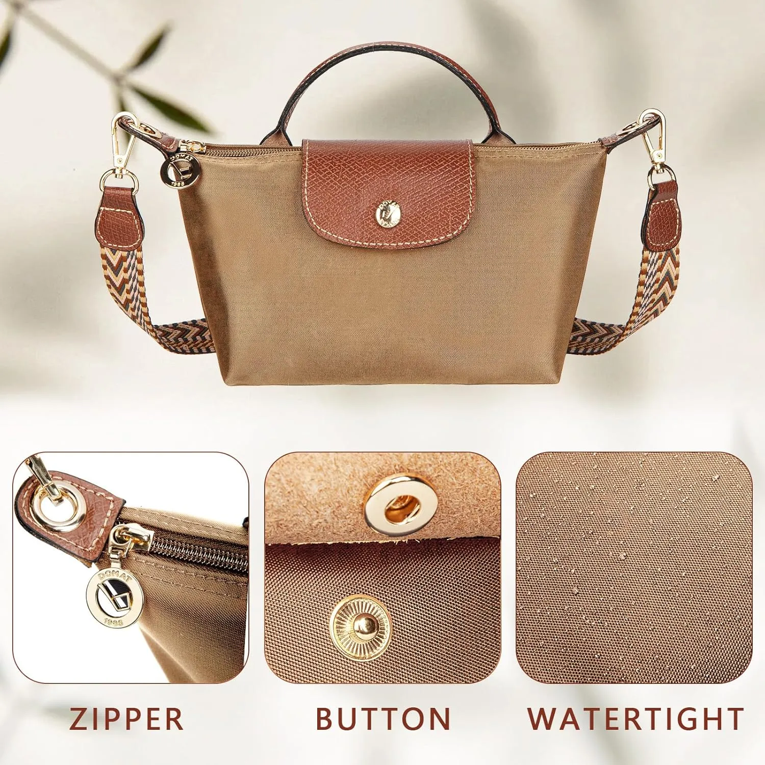 DOMAT Crossbody Bag for Women, Chic Lightweight Purse with Leather Top-handle, Compact Clutch Bag, Shoulder Handbag