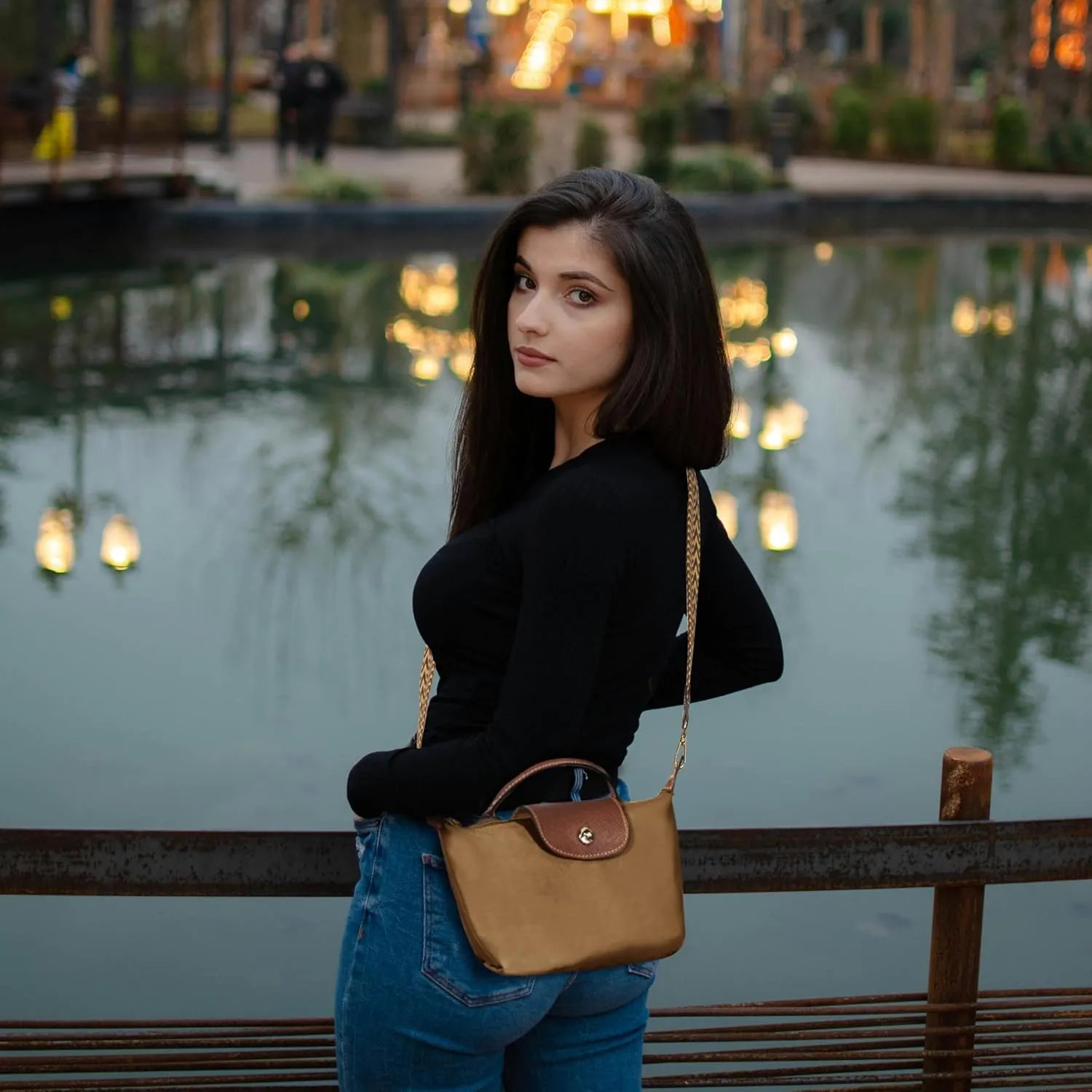 DOMAT Crossbody Bag for Women, Chic Lightweight Purse with Leather Top-handle, Compact Clutch Bag, Shoulder Handbag
