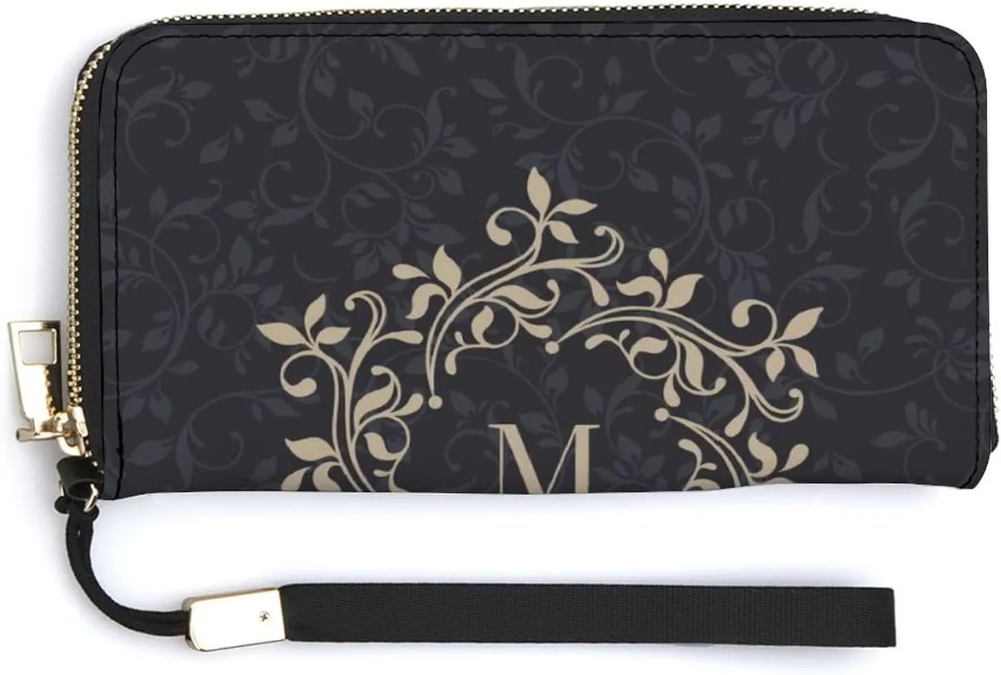 Donnapink Monogrammed Initial Letter M Long Clutch Wallet, Long Handbag with Removable Wristlet Strap, PU Leather Zip Purse, Credit Pass Case Card-Holder for Men Women