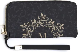 Donnapink Monogrammed Initial Letter M Long Clutch Wallet, Long Handbag with Removable Wristlet Strap, PU Leather Zip Purse, Credit Pass Case Card-Holder for Men Women
