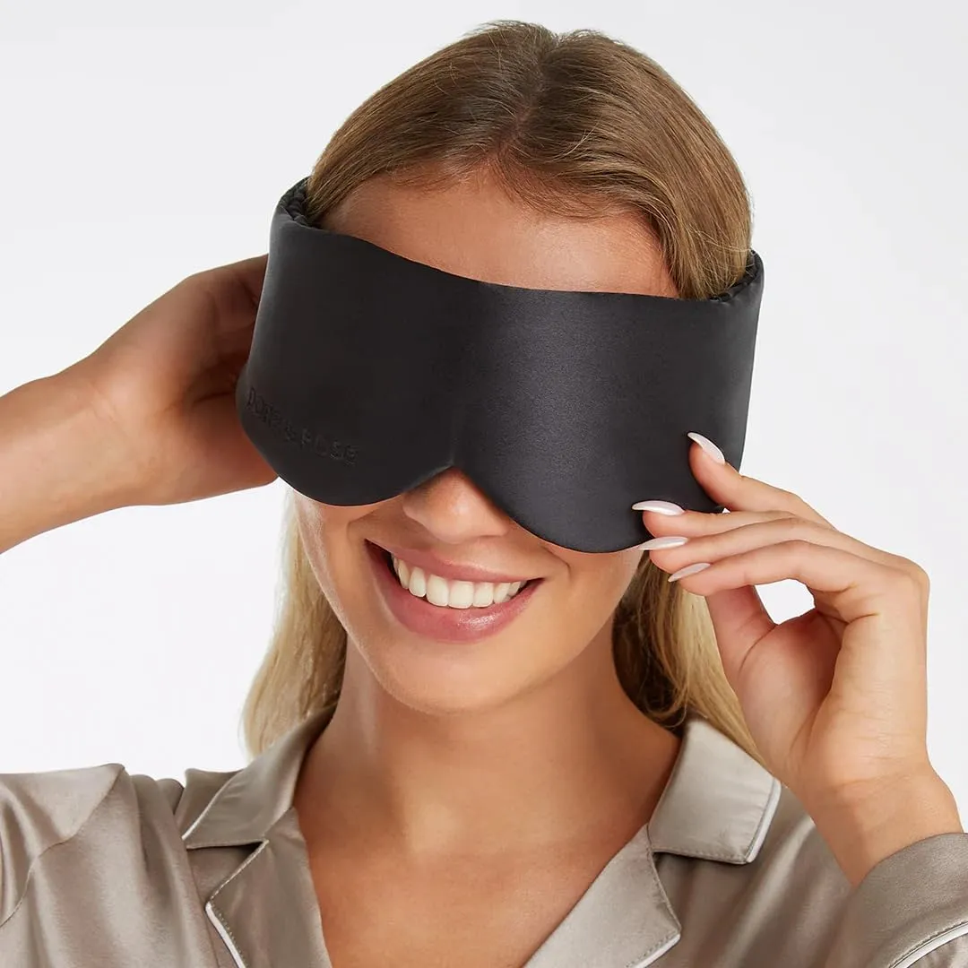 Dore & Rose Deep Sleep Mask, 100% Light Blocking Mulberry Silk Eye Mask (23 Momme) with Extra Room for Lashes, Reduces Eye Bags & Dark Circles, Adjustable Travel Sleep Mask for Men & Women (Black)