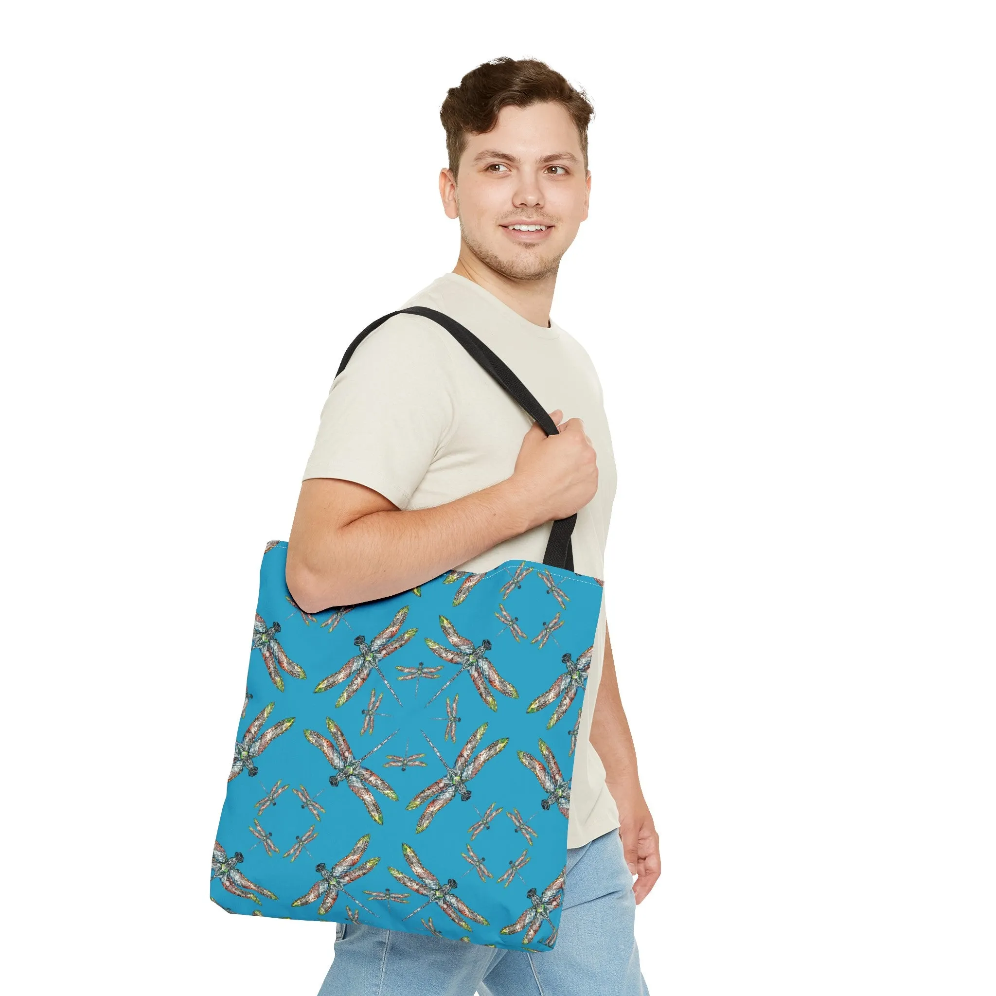 Dragonfly Tote Bag, Turquoise color, Shoulder bag, Powwow tote, Carry all
