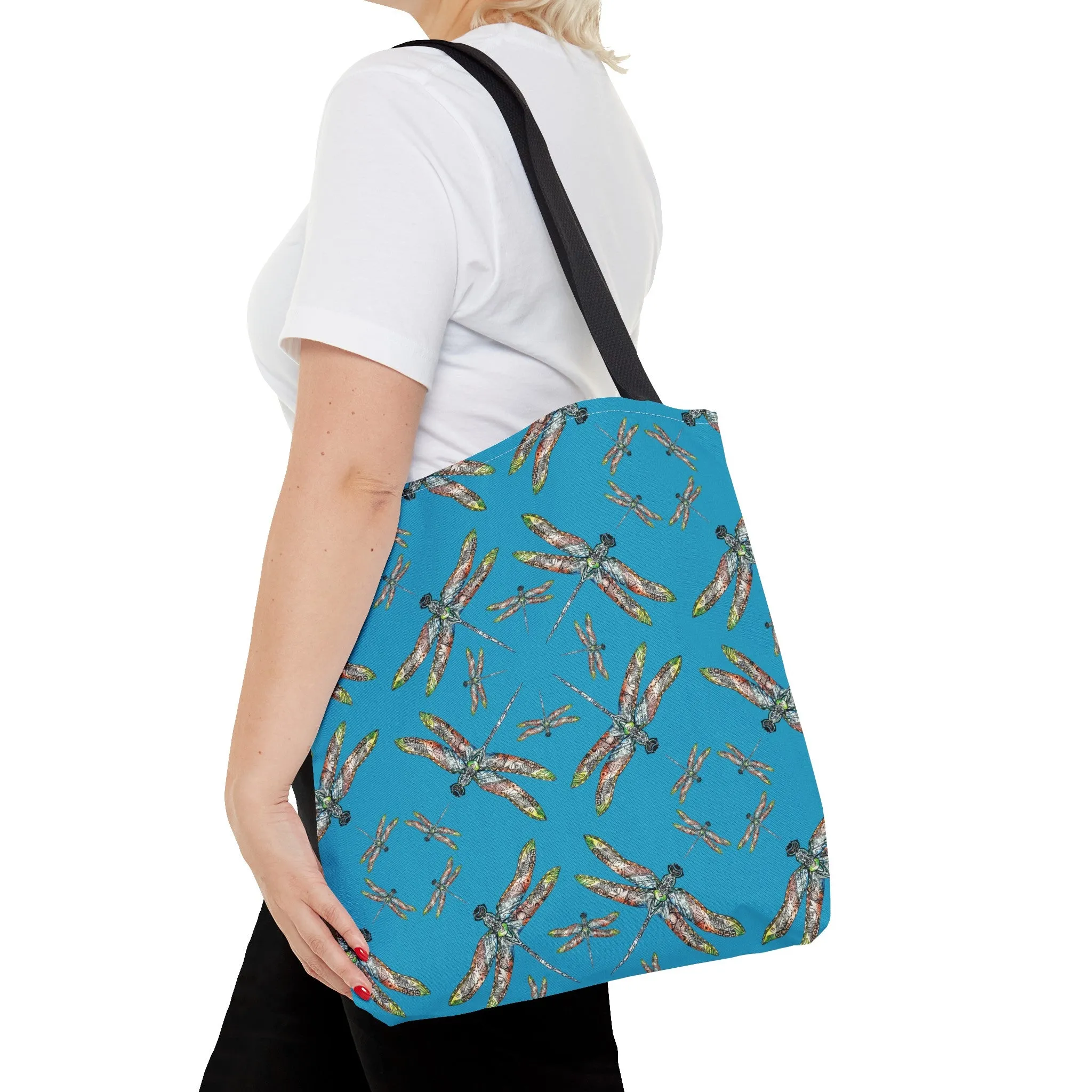 Dragonfly Tote Bag, Turquoise color, Shoulder bag, Powwow tote, Carry all