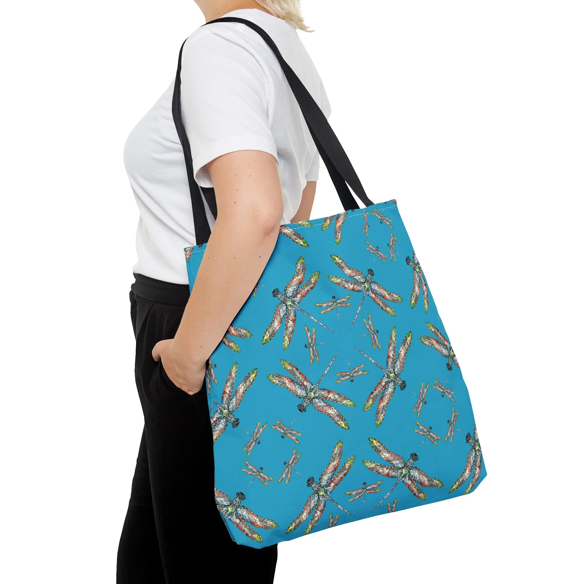 Dragonfly Tote Bag, Turquoise color, Shoulder bag, Powwow tote, Carry all