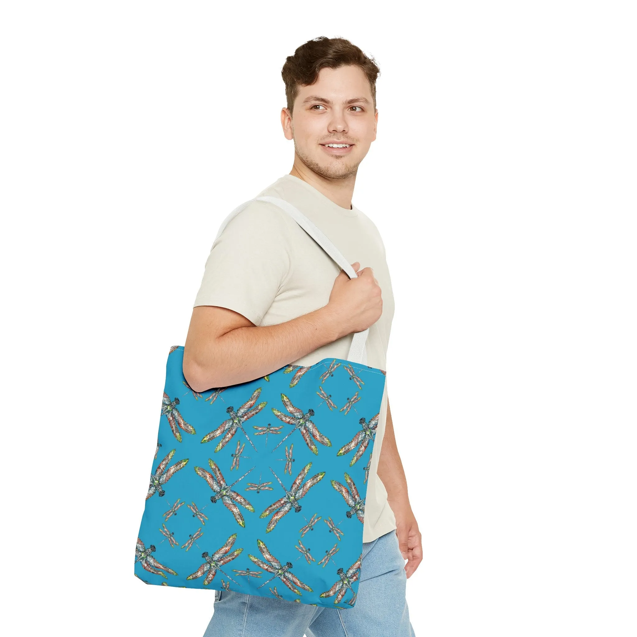 Dragonfly Tote Bag, Turquoise color, Shoulder bag, Powwow tote, Carry all