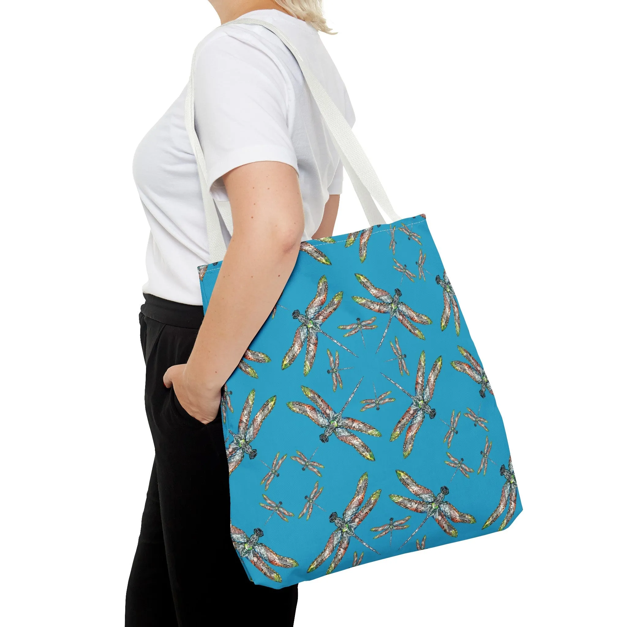 Dragonfly Tote Bag, Turquoise color, Shoulder bag, Powwow tote, Carry all