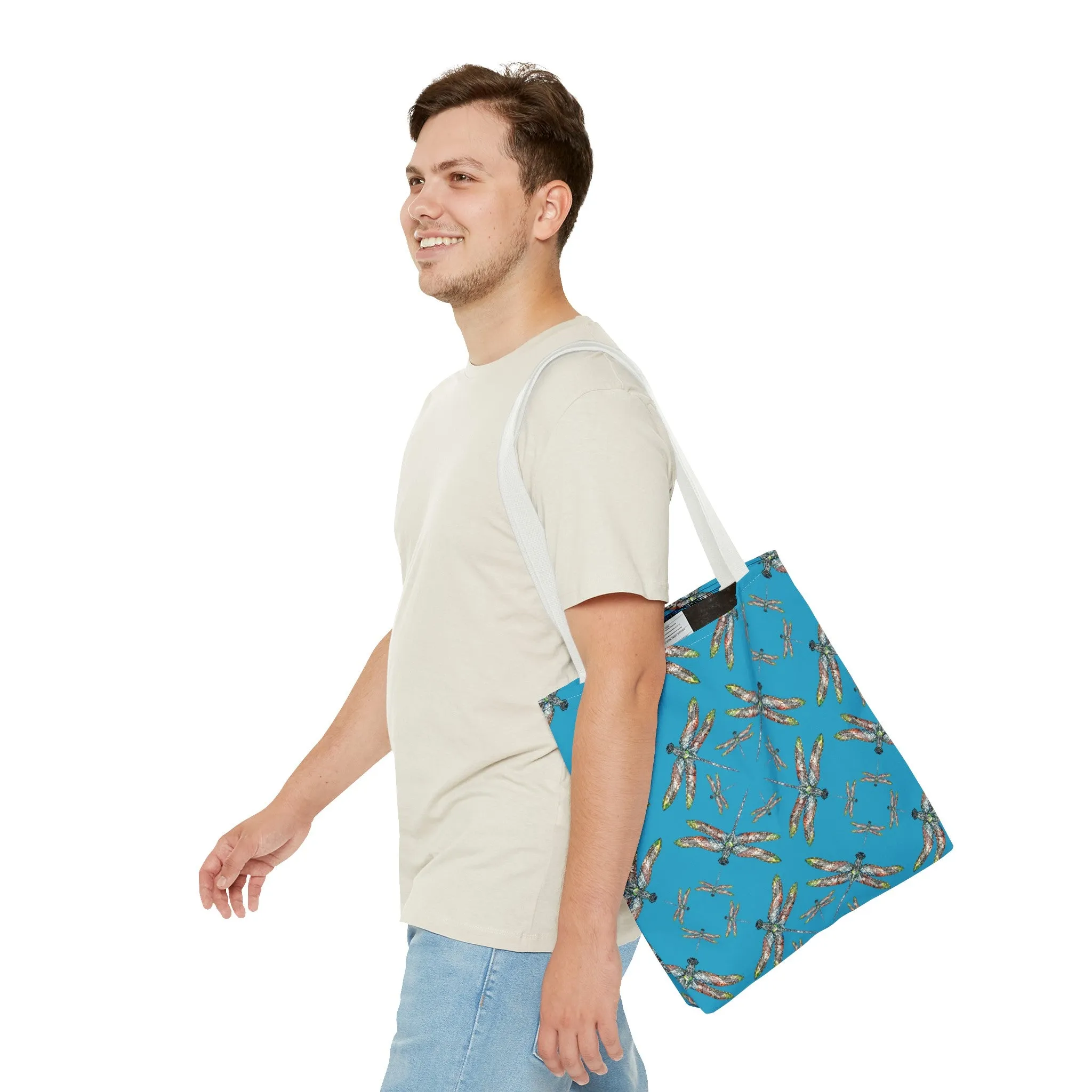 Dragonfly Tote Bag, Turquoise color, Shoulder bag, Powwow tote, Carry all