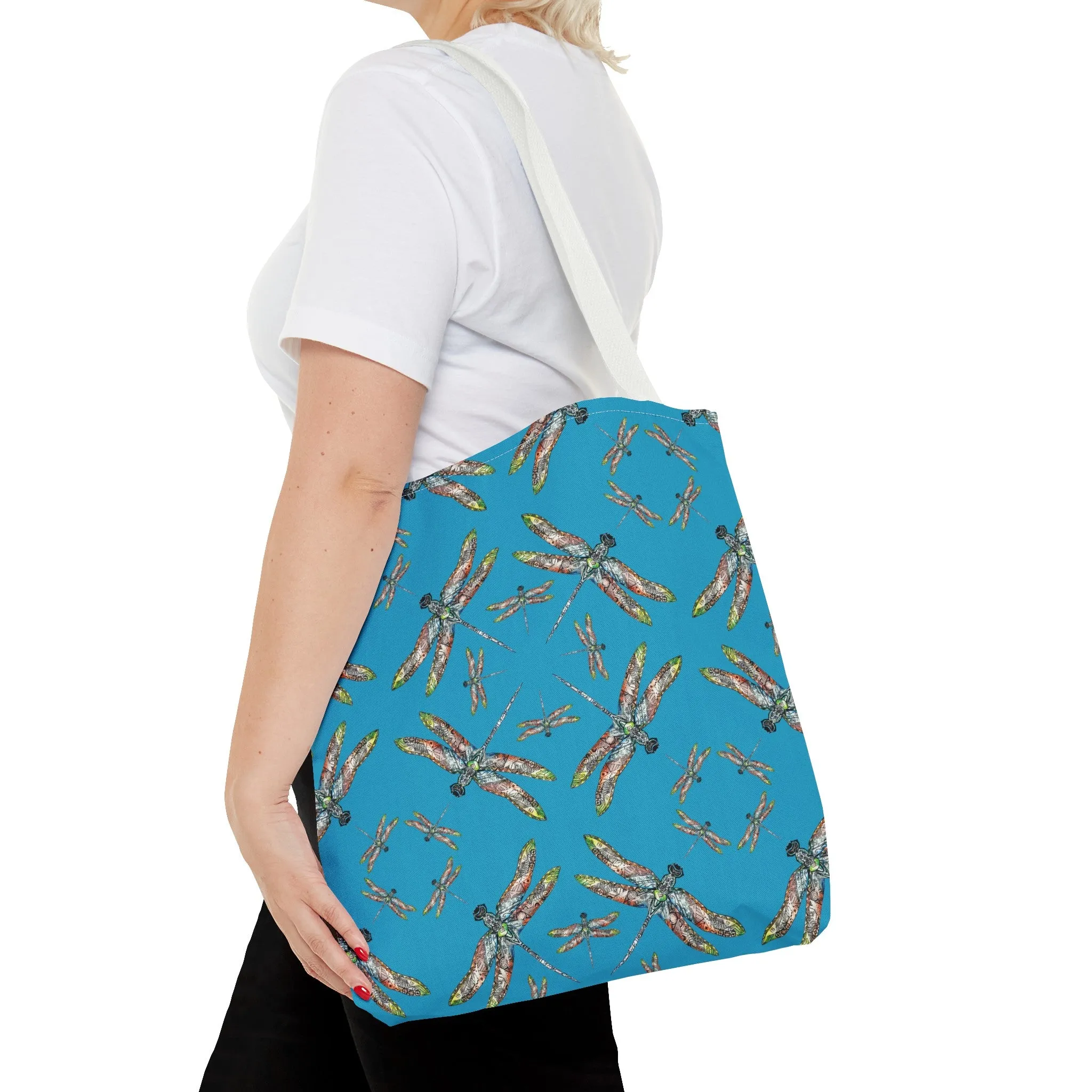 Dragonfly Tote Bag, Turquoise color, Shoulder bag, Powwow tote, Carry all
