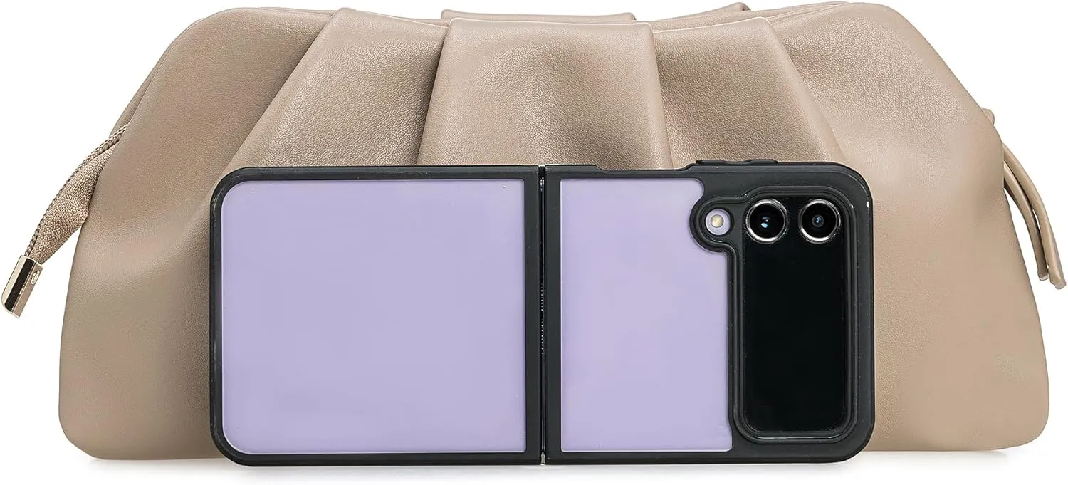 Dressy PU Clutch Purse for Women Formal Soft Pleated Vegan Leather Evening Bag for Wedding/Prom/Cocktail Party