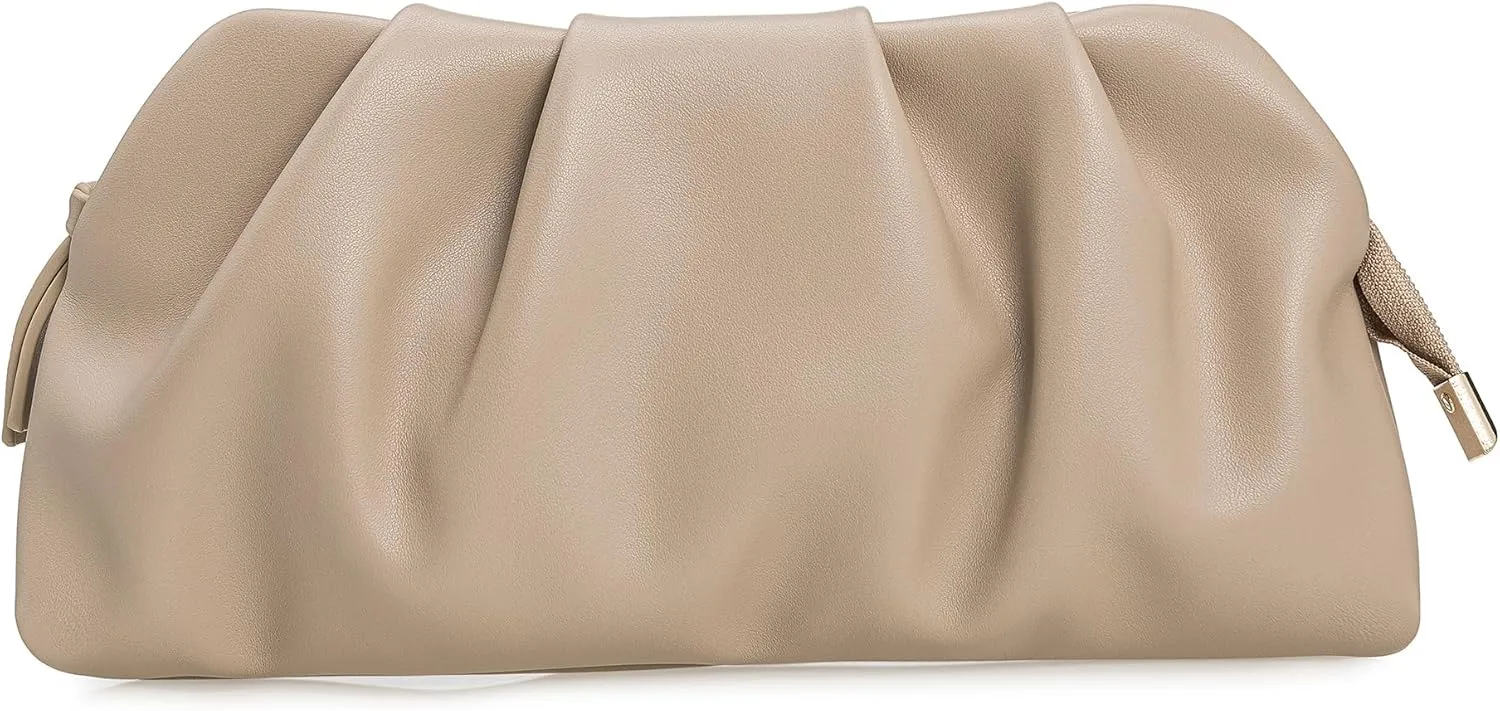 Dressy PU Clutch Purse for Women Formal Soft Pleated Vegan Leather Evening Bag for Wedding/Prom/Cocktail Party