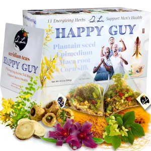 Dr. Lu’s Happy Tea for Guy | 100% Natural Herbal Tea for Men | Supports Prostate, Vitality & Fertility | 11-Herb Blend with Maca, Corn Silk & Hibiscus in Corn Fiber Tea Bags Made in USA