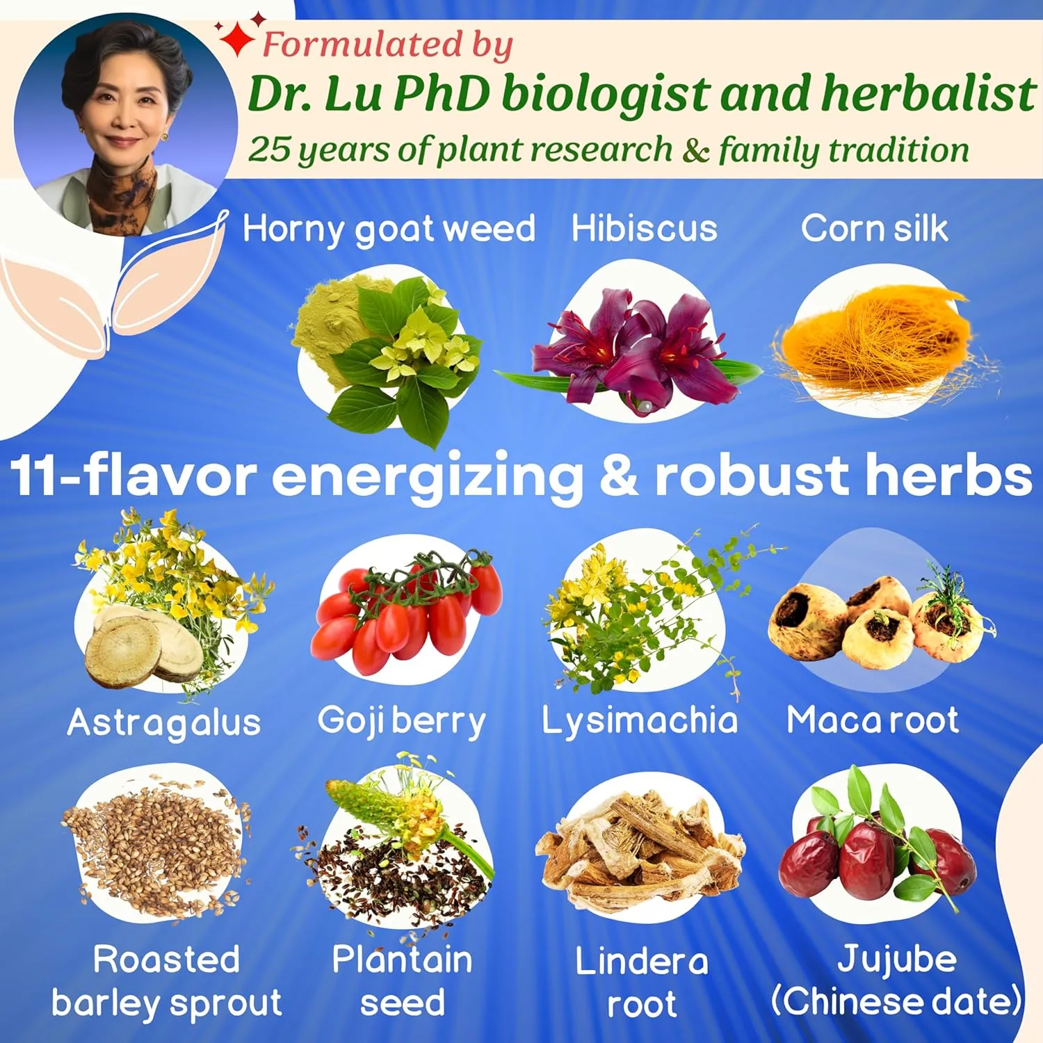 Dr. Lu’s Happy Tea for Guy | 100% Natural Herbal Tea for Men | Supports Prostate, Vitality & Fertility | 11-Herb Blend with Maca, Corn Silk & Hibiscus in Corn Fiber Tea Bags Made in USA