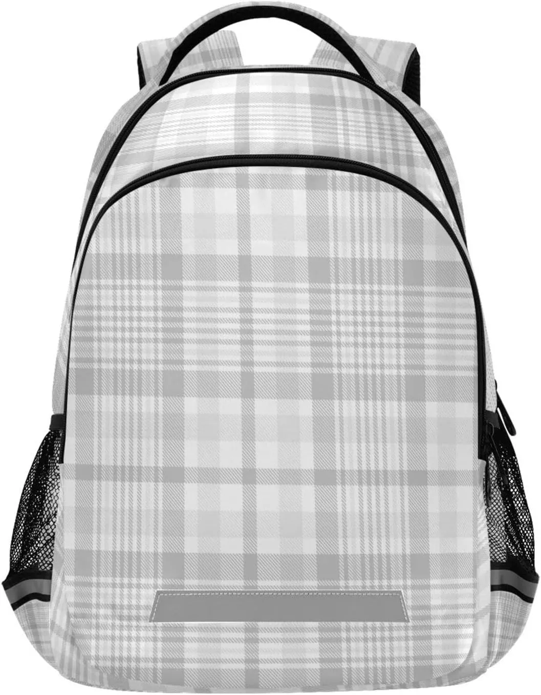 Dussdil White Glen Plaid Kid's Backpack, Gray Tartan Lattice Backpacks for Boys Girls, 16 inch Casual Daypack Back Pack Laptop Bag Double Zipper Travel Bags with Adjustable Shoulder Strap