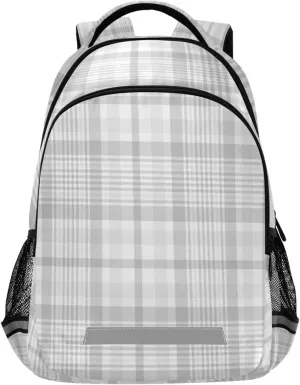 Dussdil White Glen Plaid Kid's Backpack, Gray Tartan Lattice Backpacks for Boys Girls, 16 inch Casual Daypack Back Pack Laptop Bag Double Zipper Travel Bags with Adjustable Shoulder Strap