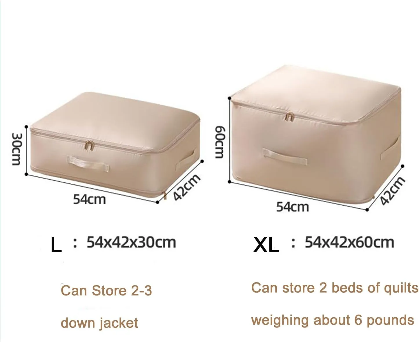 Dxcaicc 2 Packs Self-Compression Storage Tote Bags - Extra Large Space Saving Organizer with Secure Zipper Closure & Carry Handles for Moving/Home Organization,Beige,L