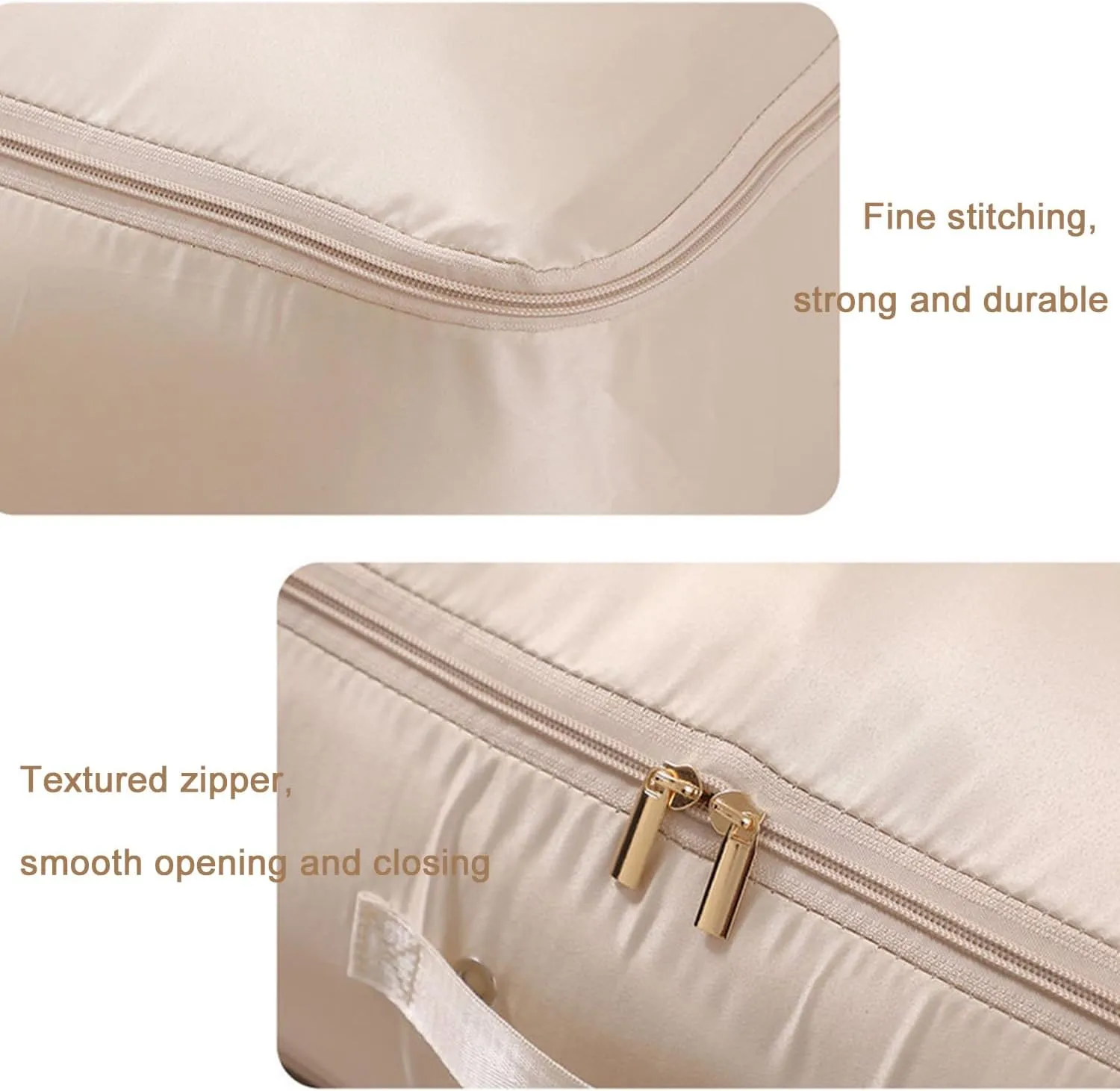 Dxcaicc 2 Packs Self-Compression Storage Tote Bags - Extra Large Space Saving Organizer with Secure Zipper Closure & Carry Handles for Moving/Home Organization,Beige,L