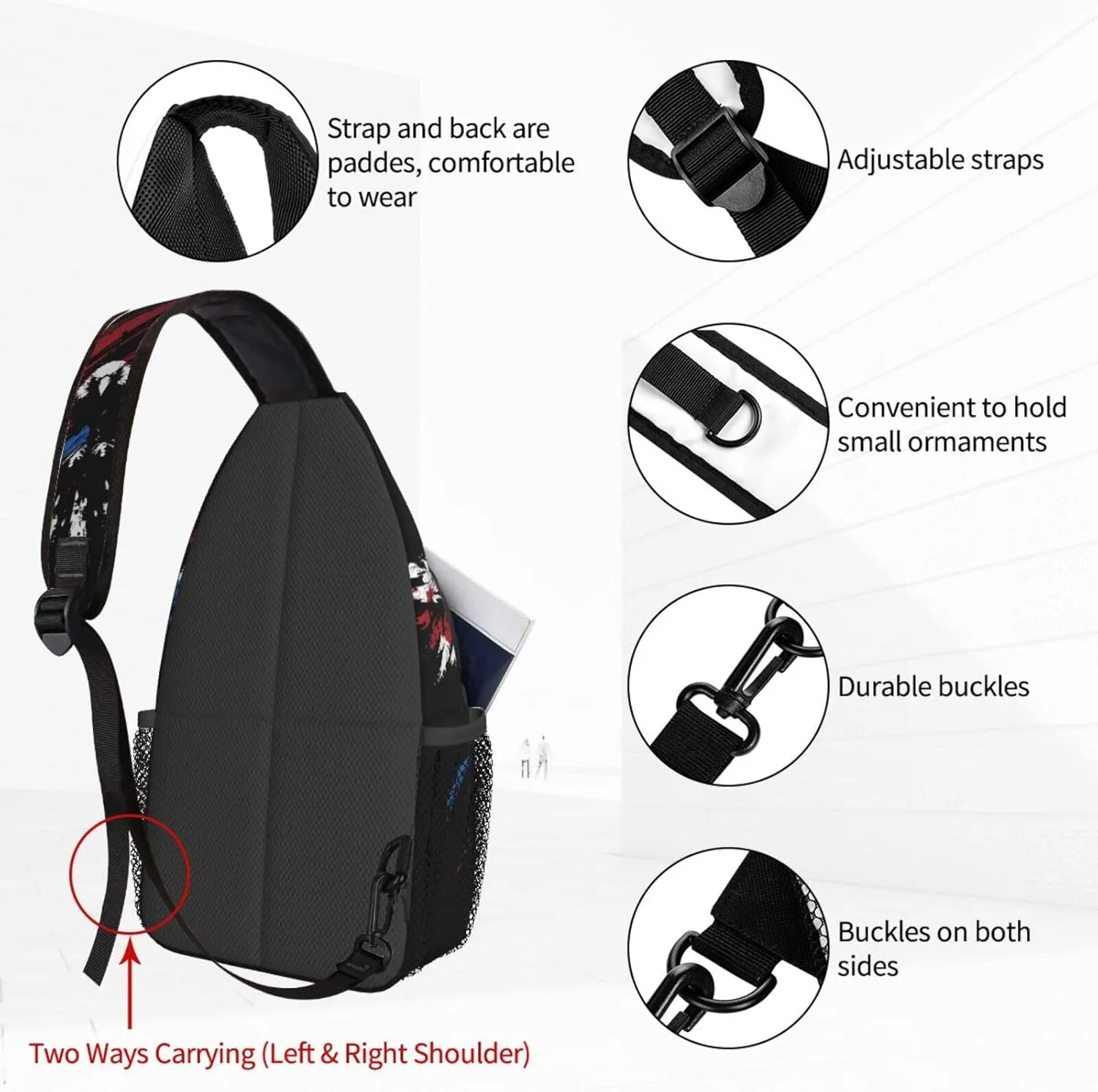 Eagle Graffiti Sling Bag For Women Crossbody Shoulder Bag Casual Daypack Backpacks Men Chest Bag Gym Cycling Travel Hiking