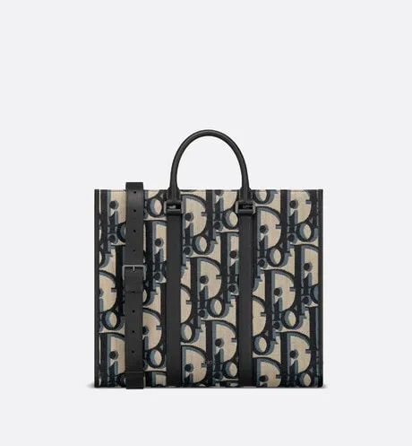 East-West Tote Bag • Beige and Black Maxi Dior Oblique Jacquard