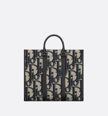East-West Tote Bag • Beige and Black Maxi Dior Oblique Jacquard