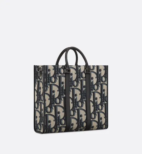 East-West Tote Bag • Beige and Black Maxi Dior Oblique Jacquard
